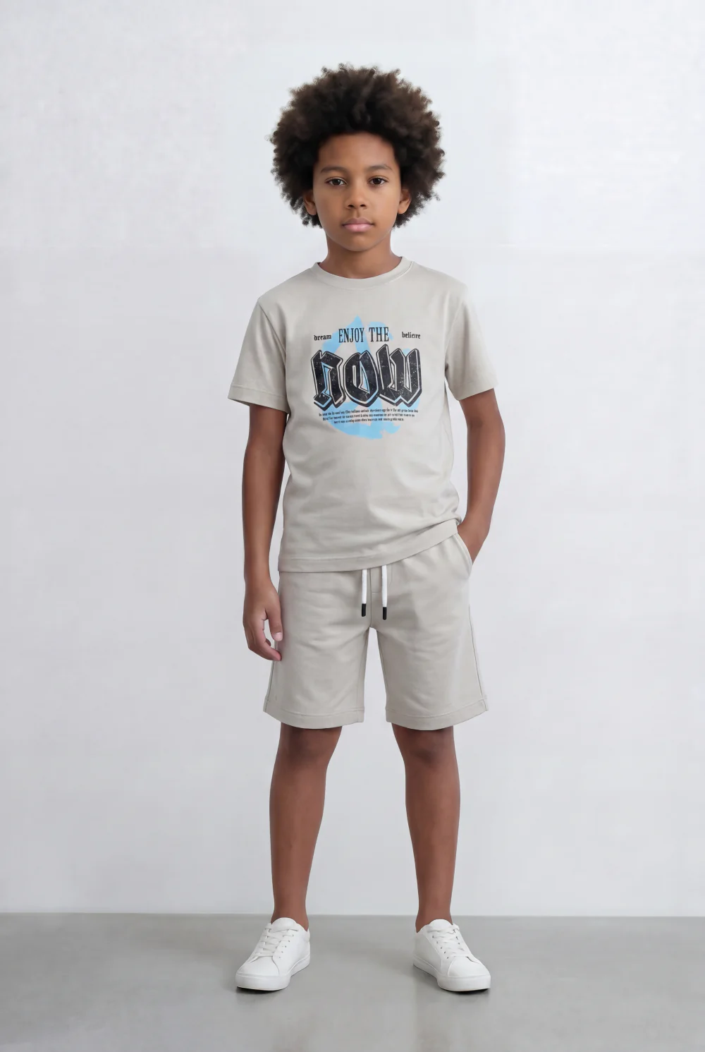 Boy's Tomato Store Bold Typography Set Enjoy The Now Front Graphic Slim Fit Outfit - Image 3