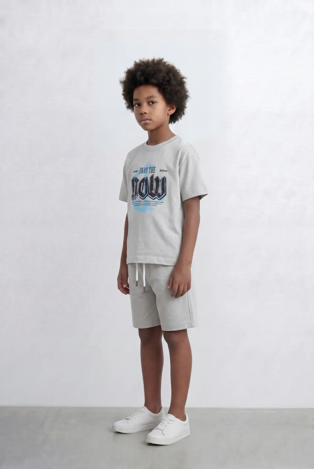 Boy's Tomato Store Bold Typography Set Enjoy The Now Front Graphic Slim Fit Outfit - Image 4