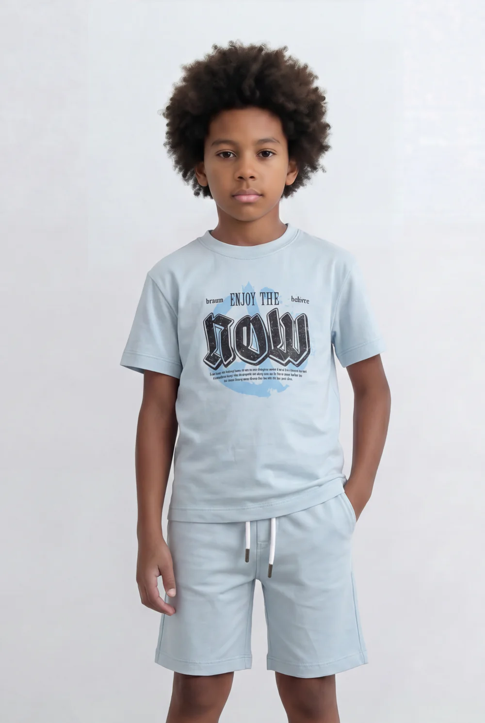 Boy's Tomato Store Bold Typography Set Enjoy The Now Front Graphic Slim Fit Outfit - Image 5