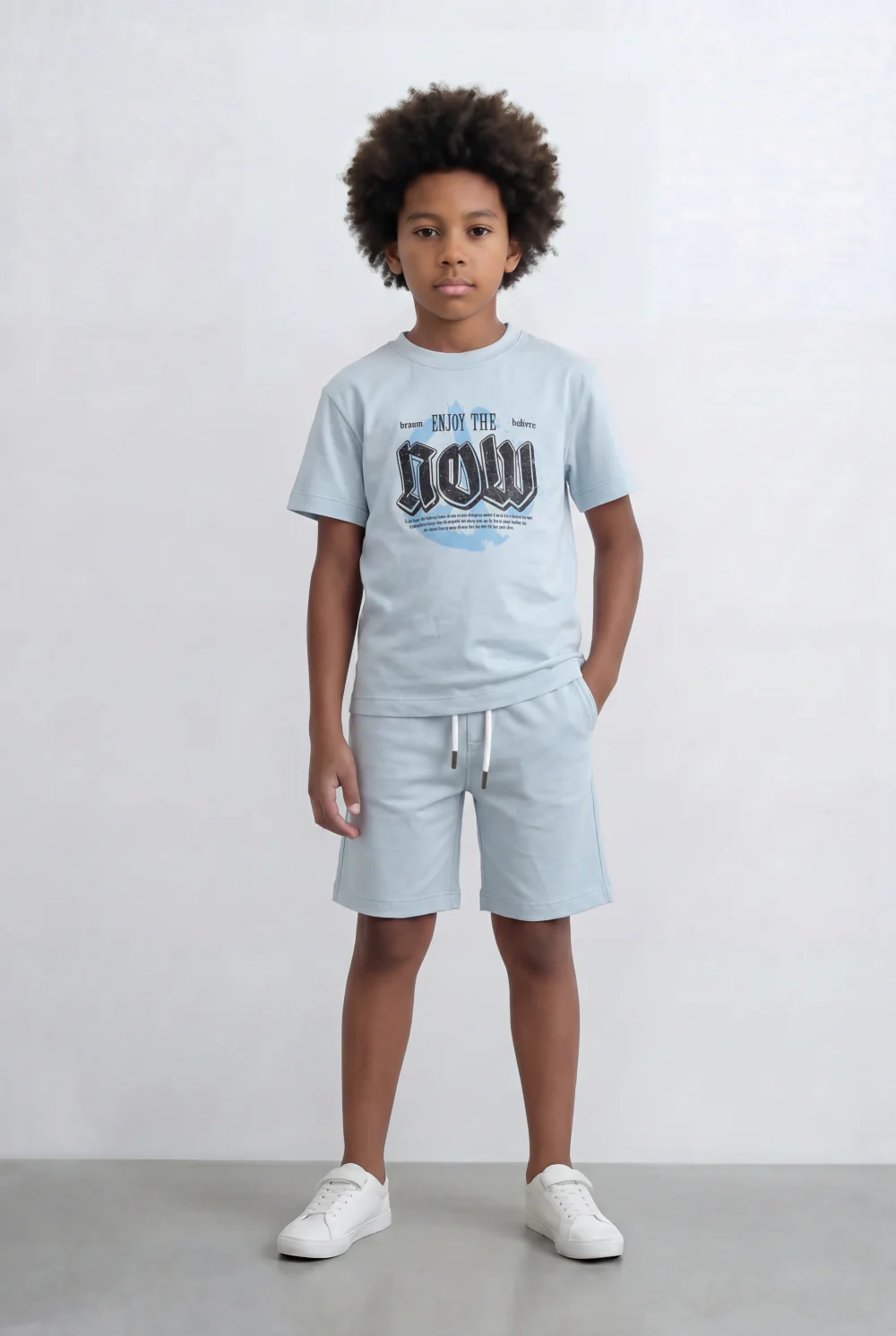 Boy's Tomato Store Bold Typography Set Enjoy The Now Front Graphic Slim Fit Outfit - Image 7