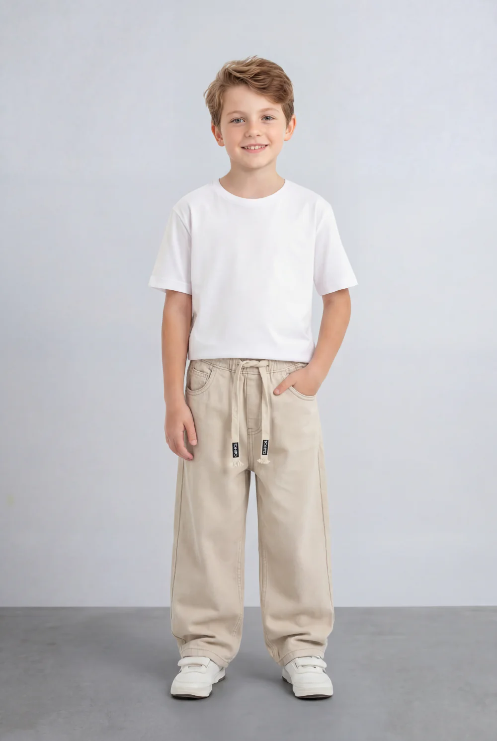 Boy's Tomato Store Boyfriend Jens Pants Elastic Waist Draw Cord Detail Side Utility Pockets - Image 7