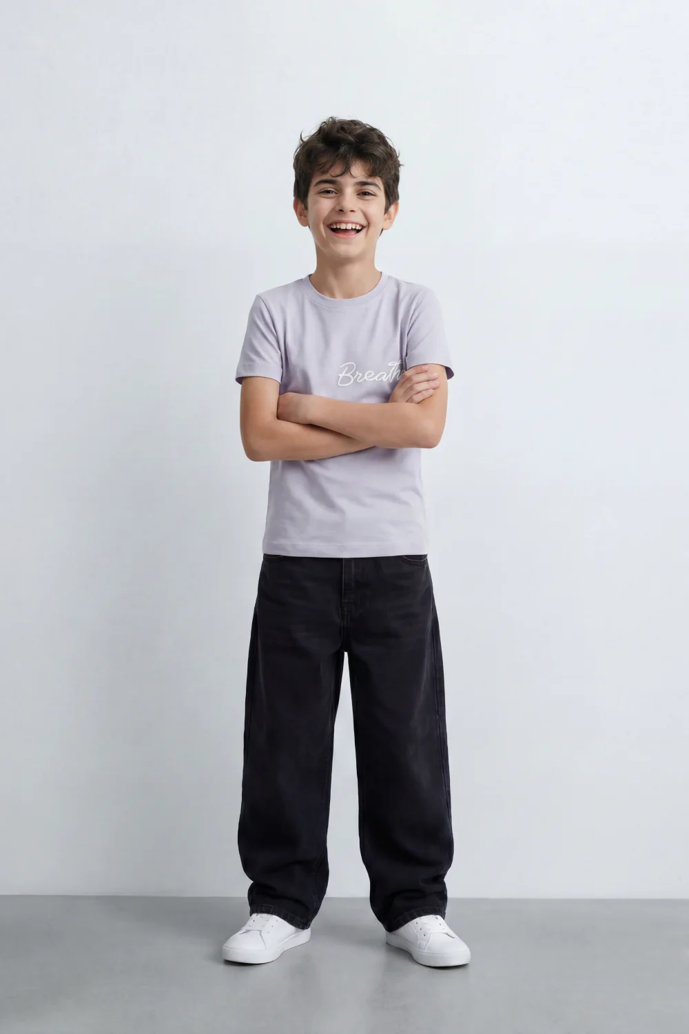 Boy's Tomato Store Breathe Deeply T-Shirt Knit Fabric Featuring Front Script Typography Print Lower Back Script Slim Fit - Image 7