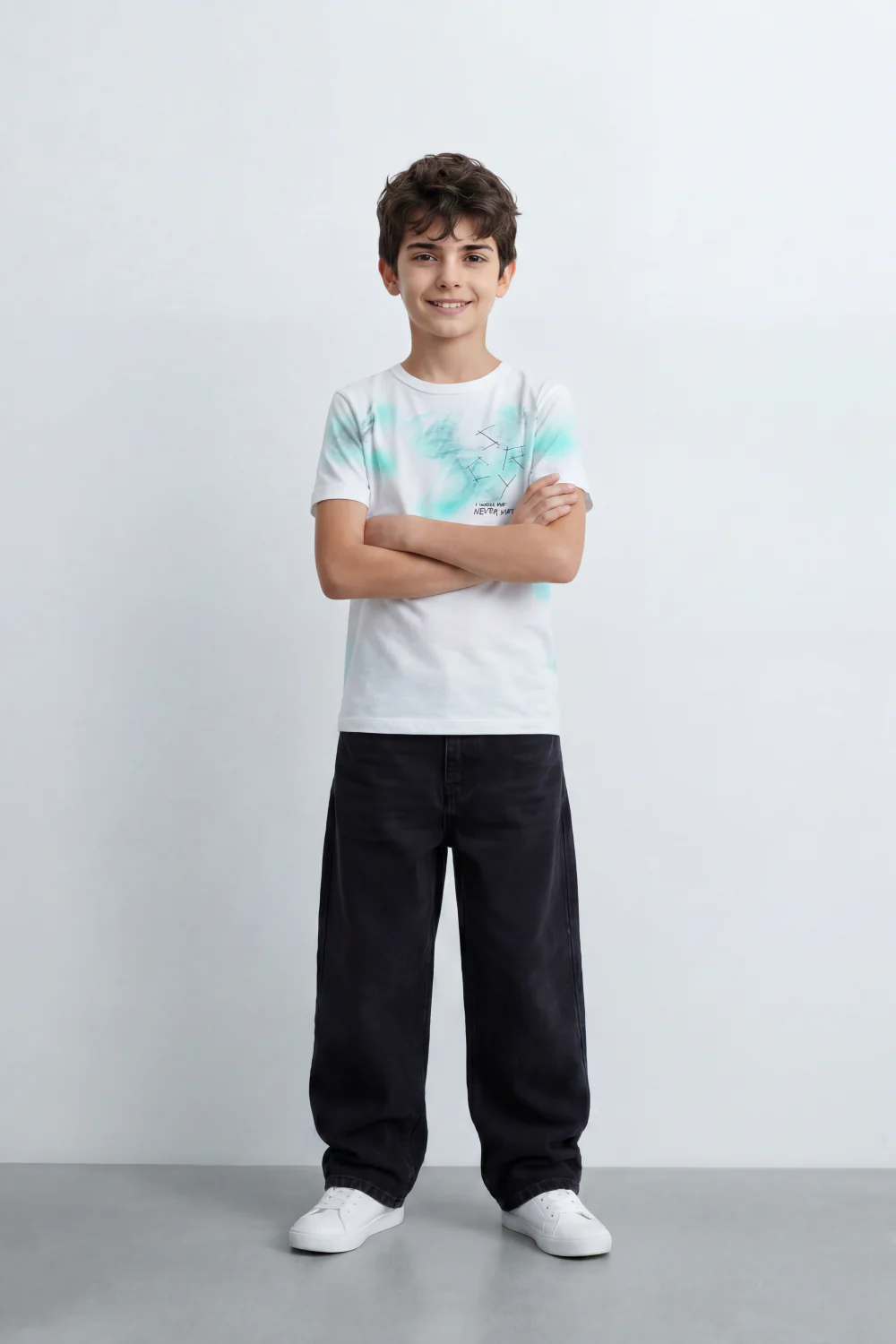 Boy's Tomato Store Cloud Sketch T-Shirt Slim Fit Summer Melton Knit Fabric Soft Airbrush Wash Effect Front Abstract Line Artwork Small Quote Print - Image 5