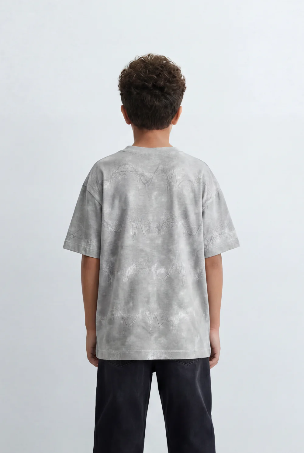 Boy's Tomato Store Cloud Wash Oversized T-Shirt Tonal Marble Fade Texture Relaxed Drop Shoulder Fit - Image 2