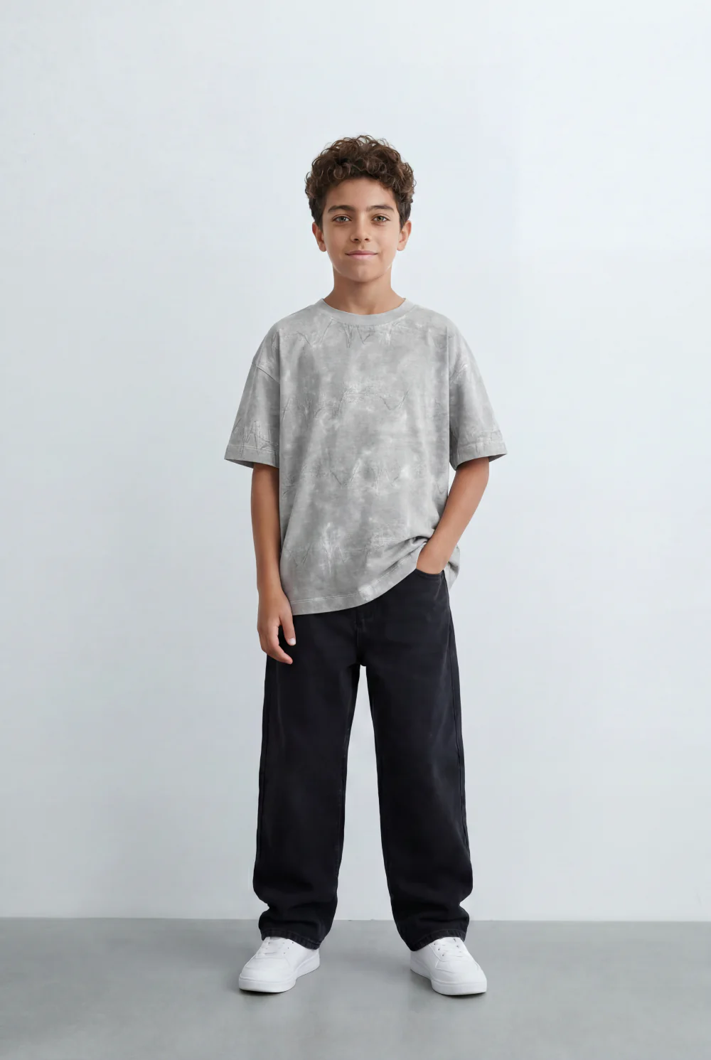 Boy's Tomato Store Cloud Wash Oversized T-Shirt Tonal Marble Fade Texture Relaxed Drop Shoulder Fit - Image 3