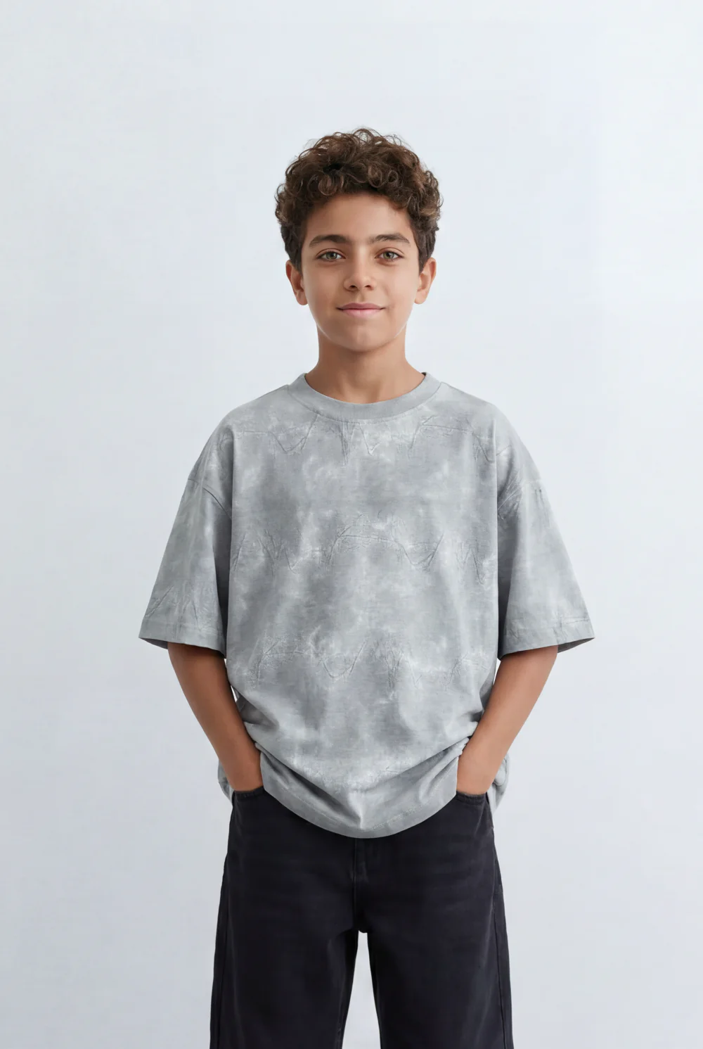 Boy's Tomato Store Cloud Wash Oversized T-Shirt Tonal Marble Fade Texture Relaxed Drop Shoulder Fit - Image 5