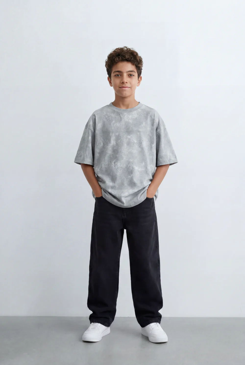 Boy's Tomato Store Cloud Wash Oversized T-Shirt Tonal Marble Fade Texture Relaxed Drop Shoulder Fit - Image 7