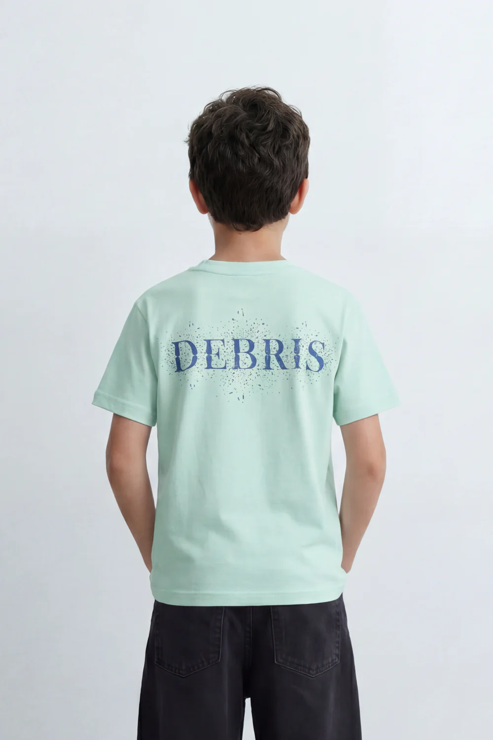 Boy's Tomato Store Debris Burst T-Shirt Made From Soft Cotton Knit Fabric Featuring Large Back Typography Print Distressed Speckle Splash Artwork - Image 14