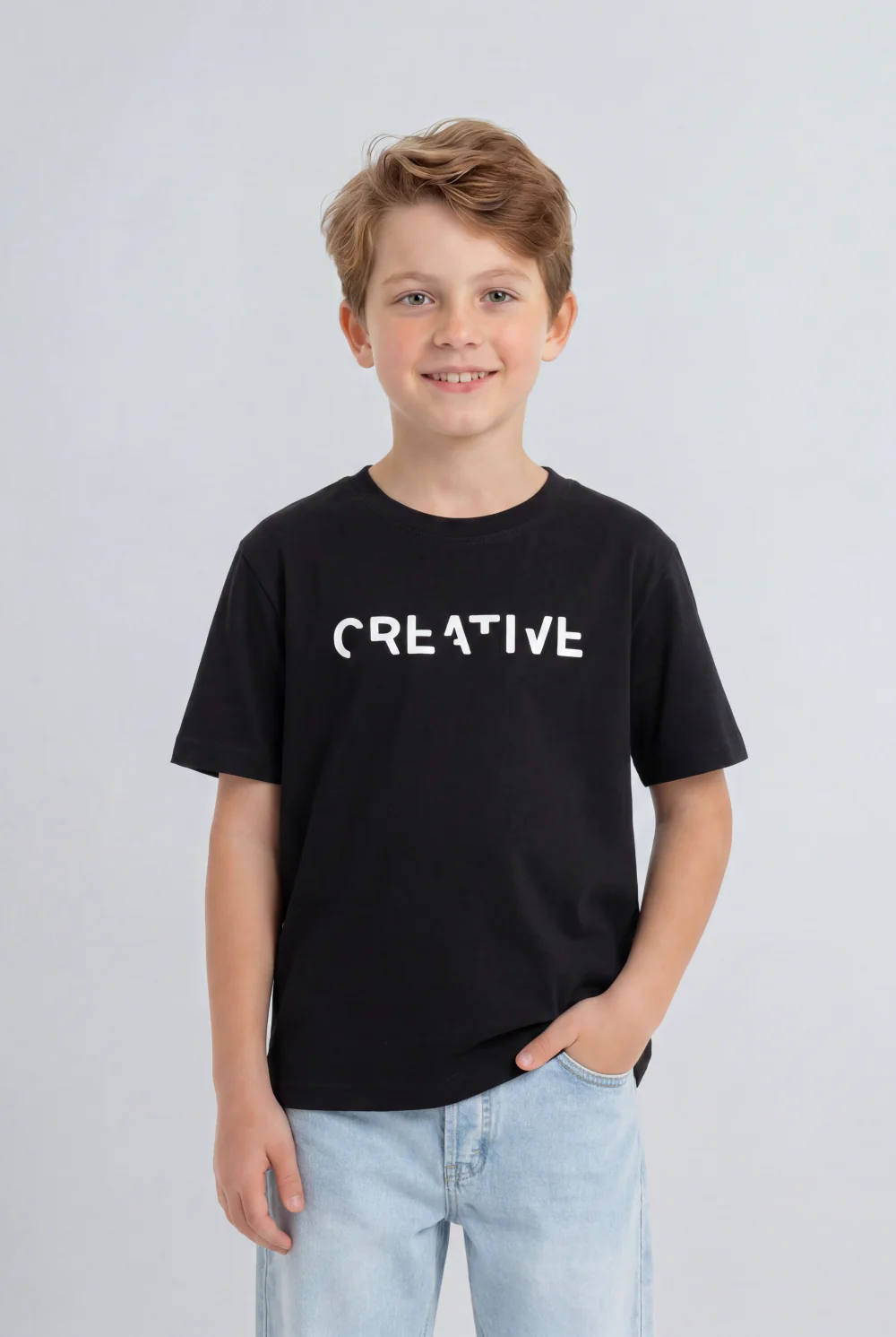 Boy's Tomato Store Graphic T-Shirt Clean Front Look Center Text Print