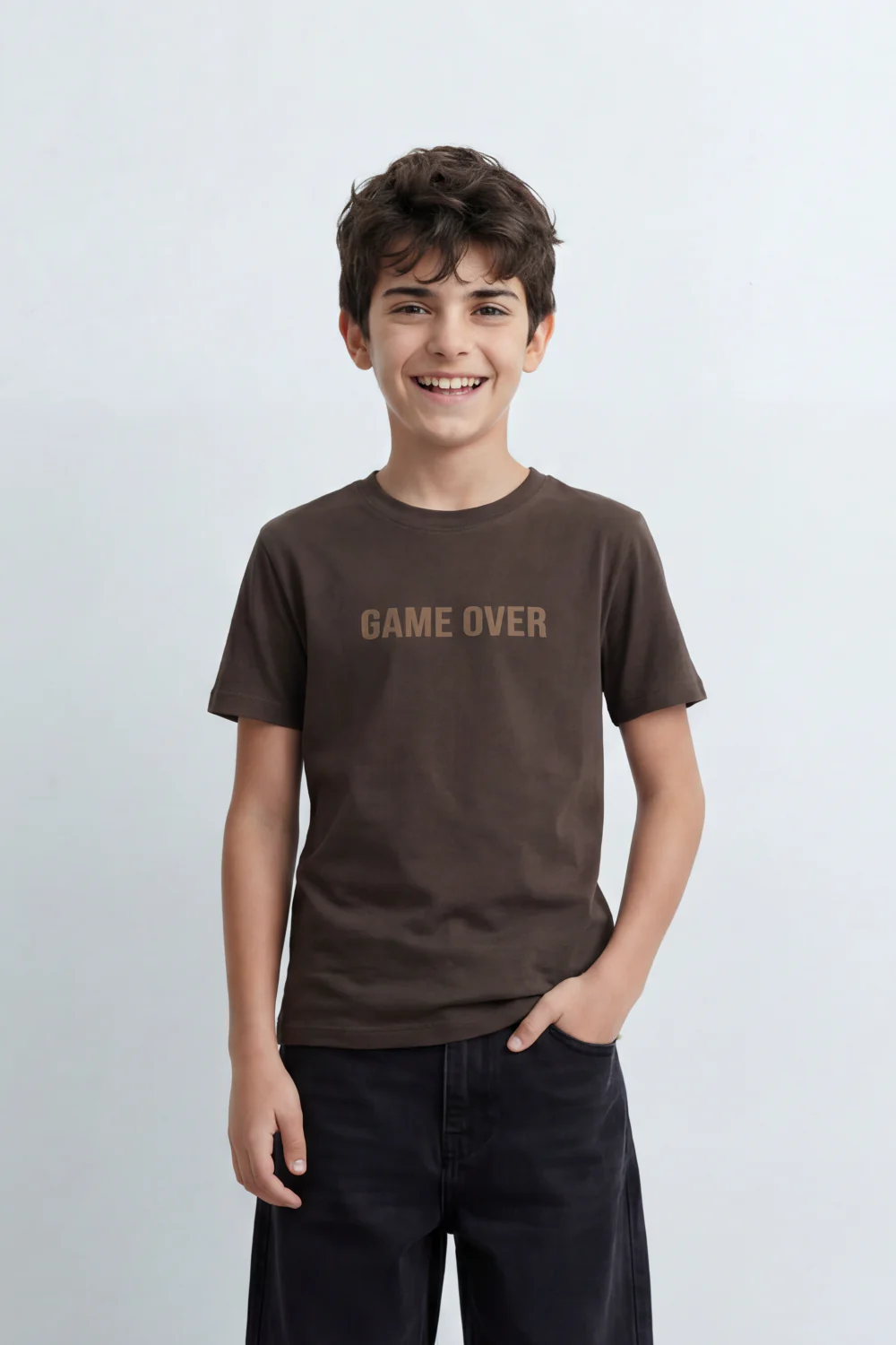 Boy's Tomato Store Minimal T-Shirt Raised Game Over Typography Detail - Image 10