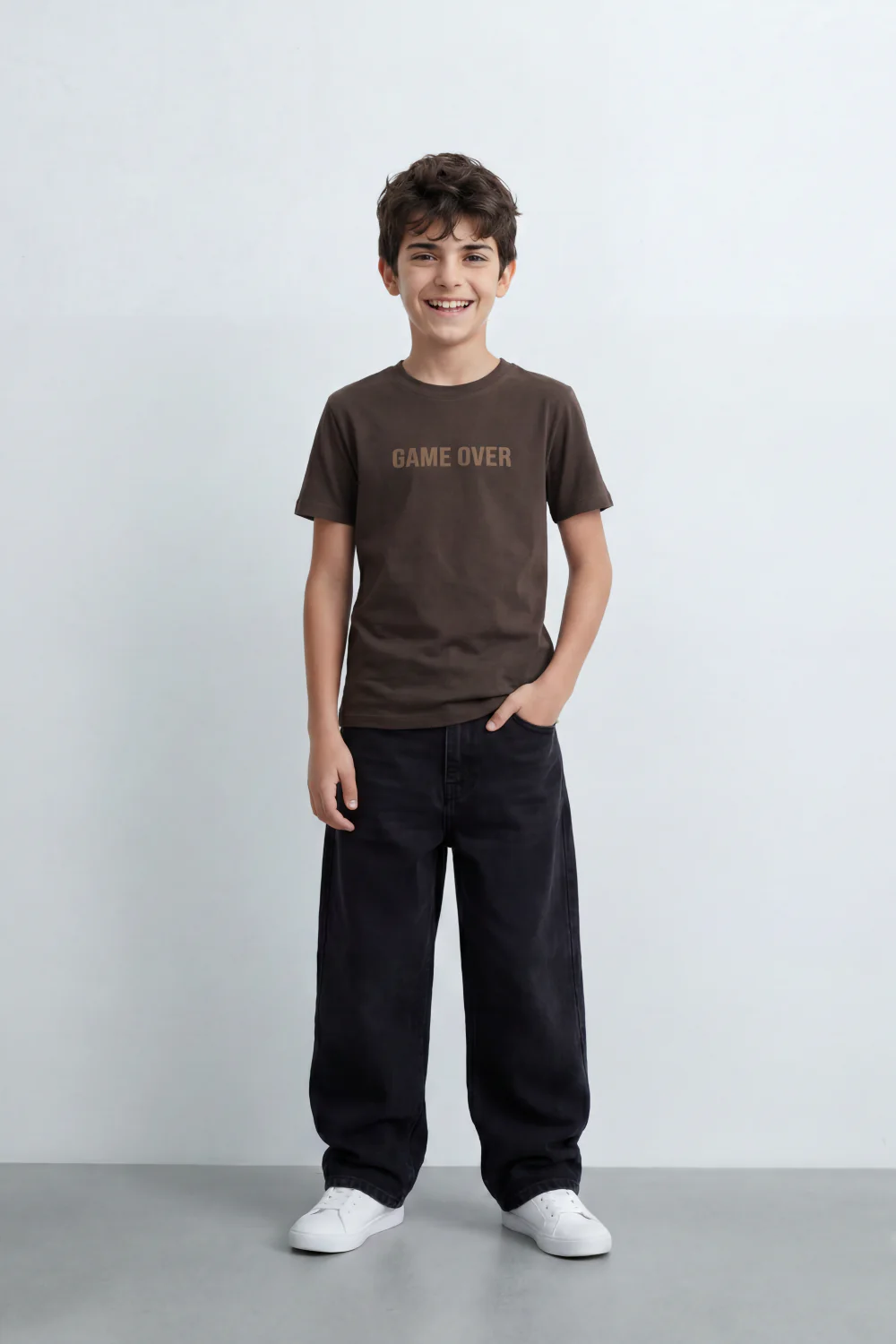 Boy's Tomato Store Minimal T-Shirt Raised Game Over Typography Detail - Image 11