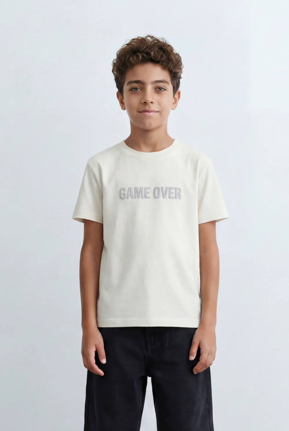 Boy's Tomato Store Minimal T-Shirt Raised Game Over Typography Detail - Image 5