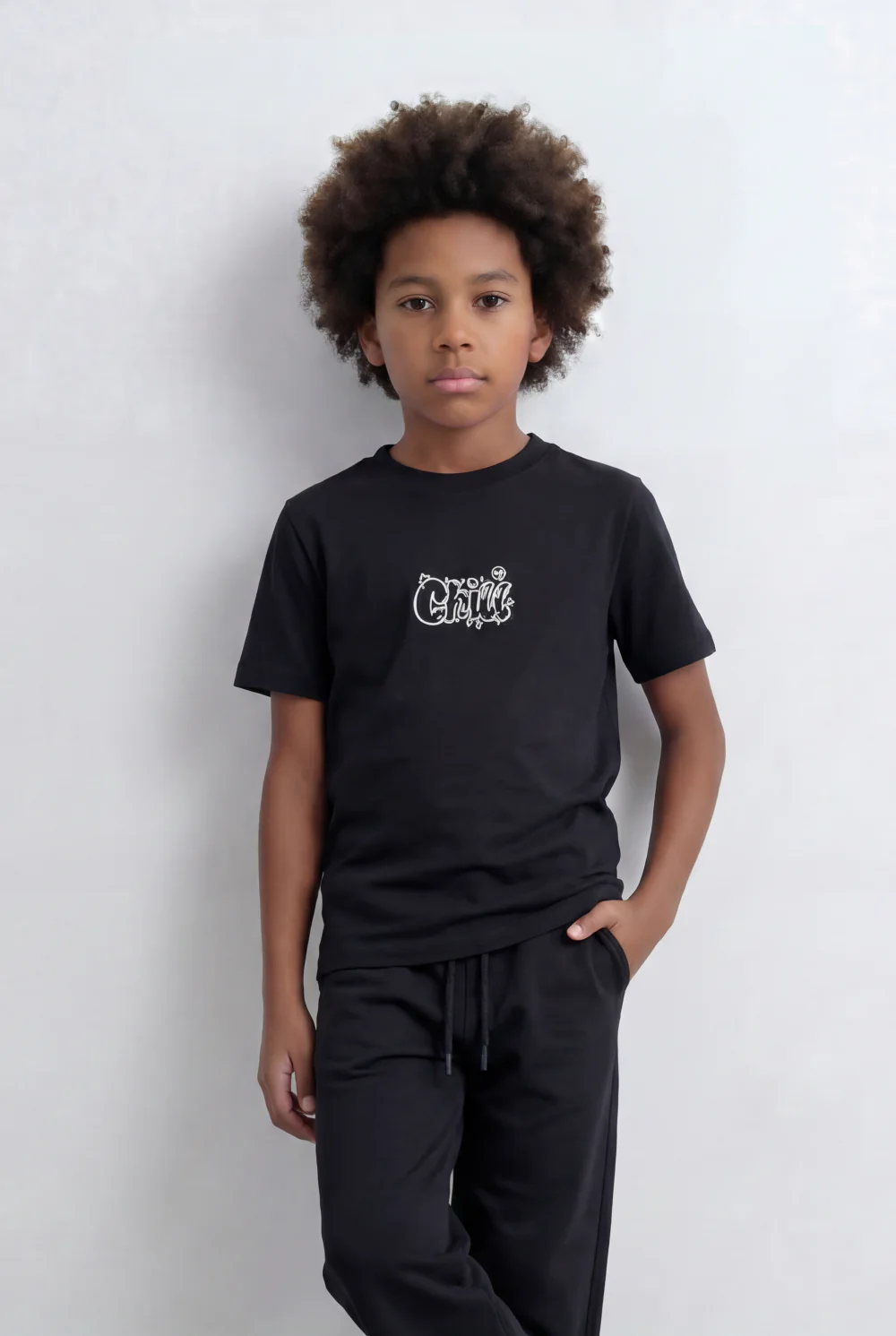 Boy's Tomato Store Monochrome Co-Ord Set Bold Front Graphic Slim Fit Outfit - Image 4