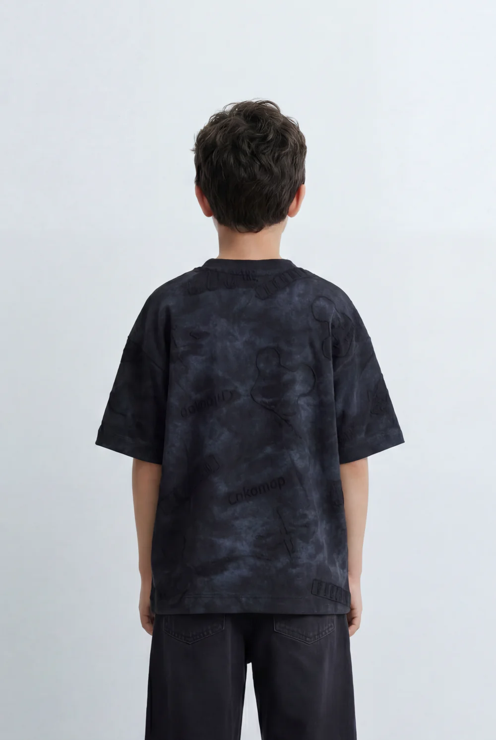 Boy's Tomato Store Night Archive T-Shirt Cloudy Wash Texture Allover Tonal Stamp Typography Scattered Body Artwork Oversized - Image 2