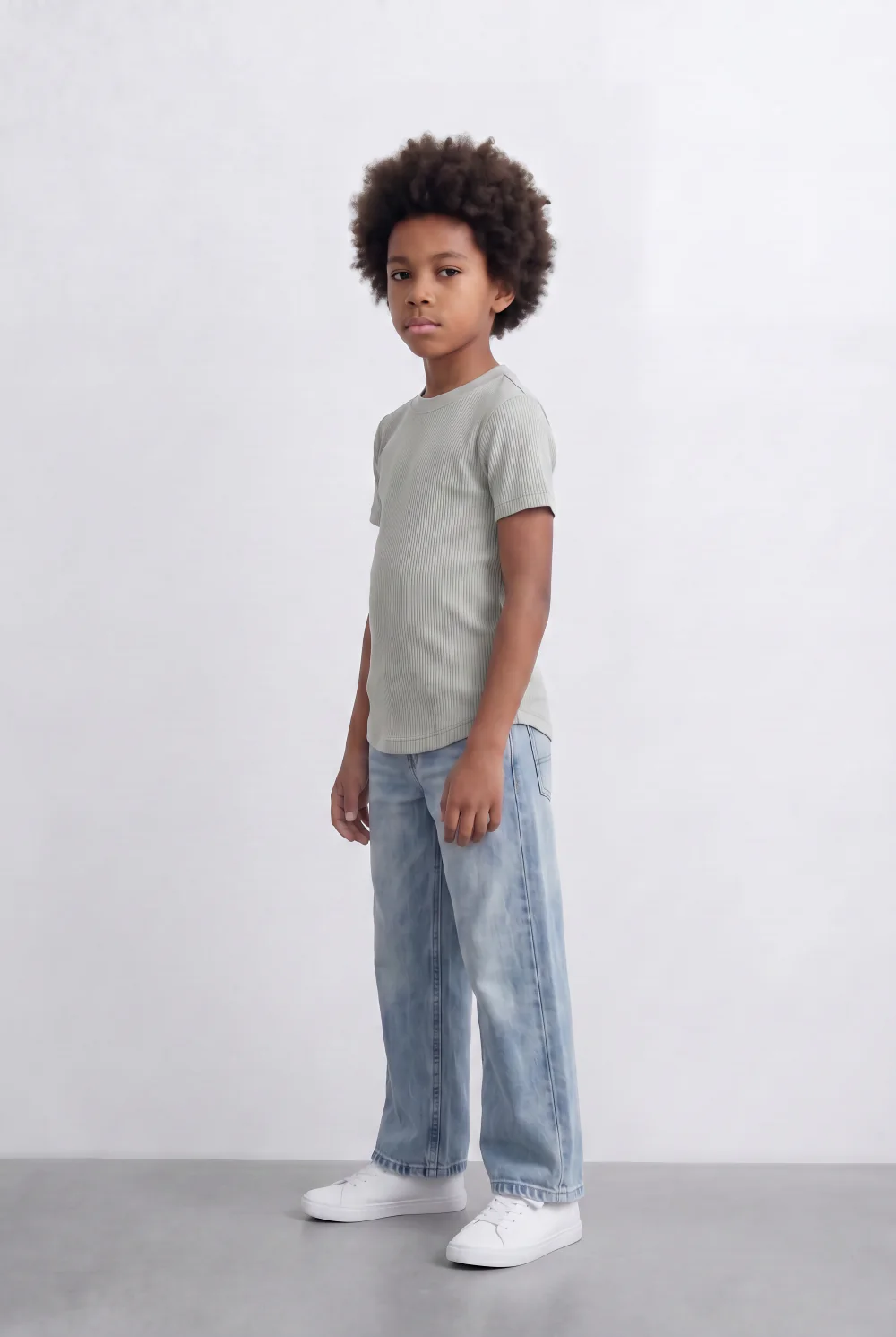 Boy's Tomato Store Ribbed Basic T-Shirt Vertical Texture Finish Stretch Comfort Fabric Slim Fit - Image 4