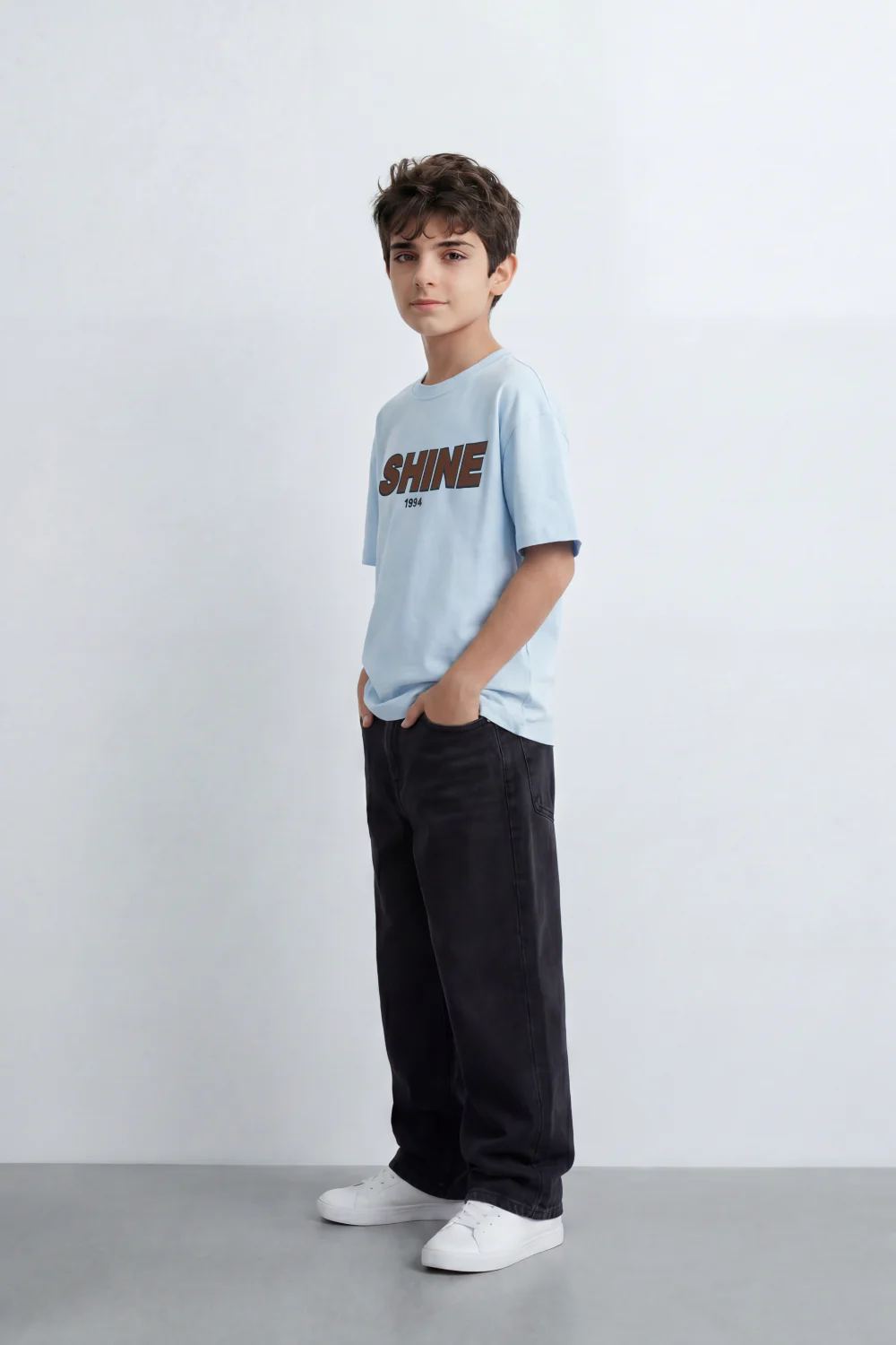 Boy's Tomato Store Shine Club T-Shirt Clean Plain Body Front Bold Shine Typography Print Shadow Fill Effect Small 1994 Detail Oversized - Image 4