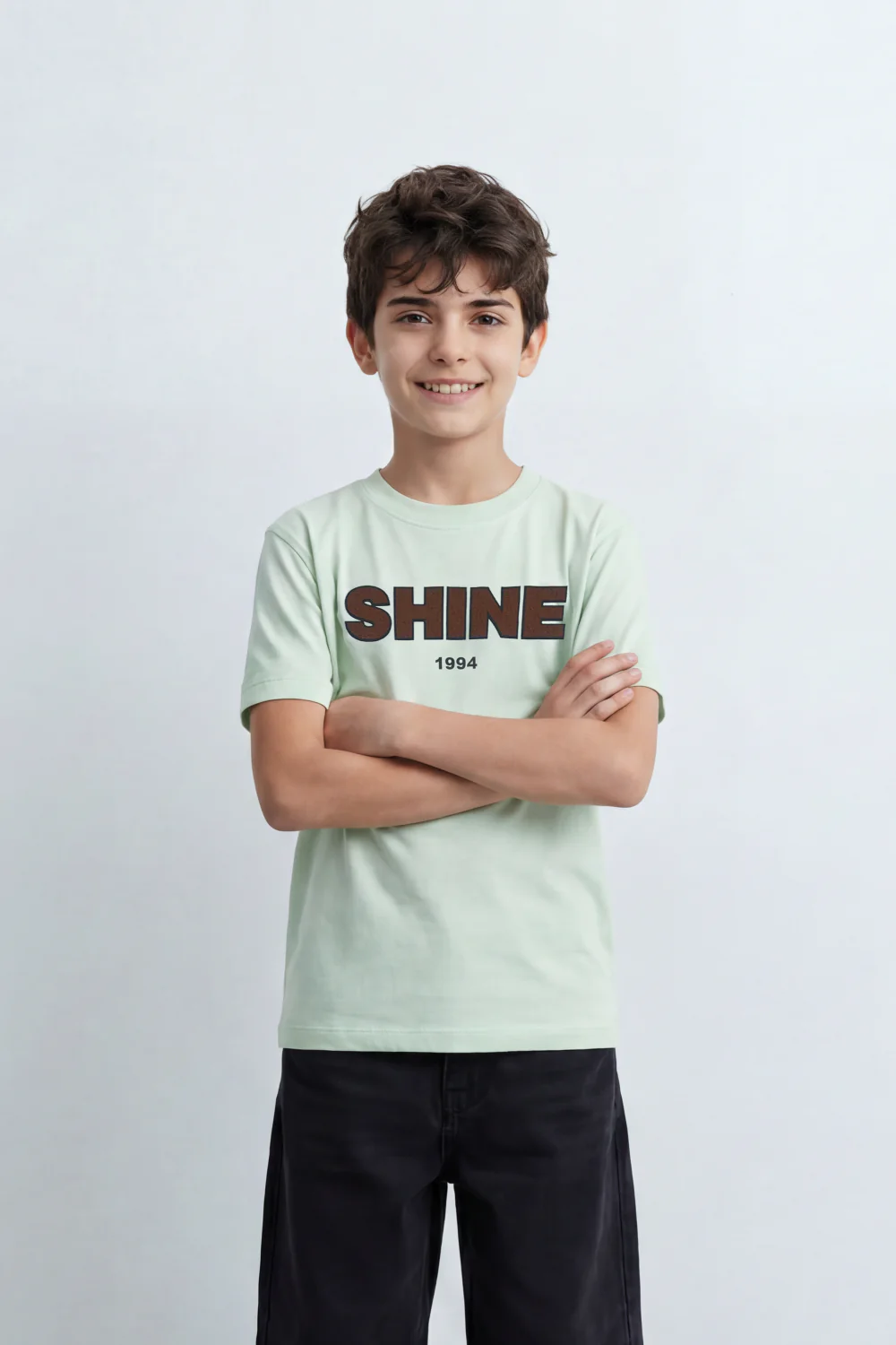 Boy's Tomato Store Shine Club T-Shirt Clean Plain Body Front Bold Shine Typography Print Shadow Fill Effect Small 1994 Detail Oversized - Image 5