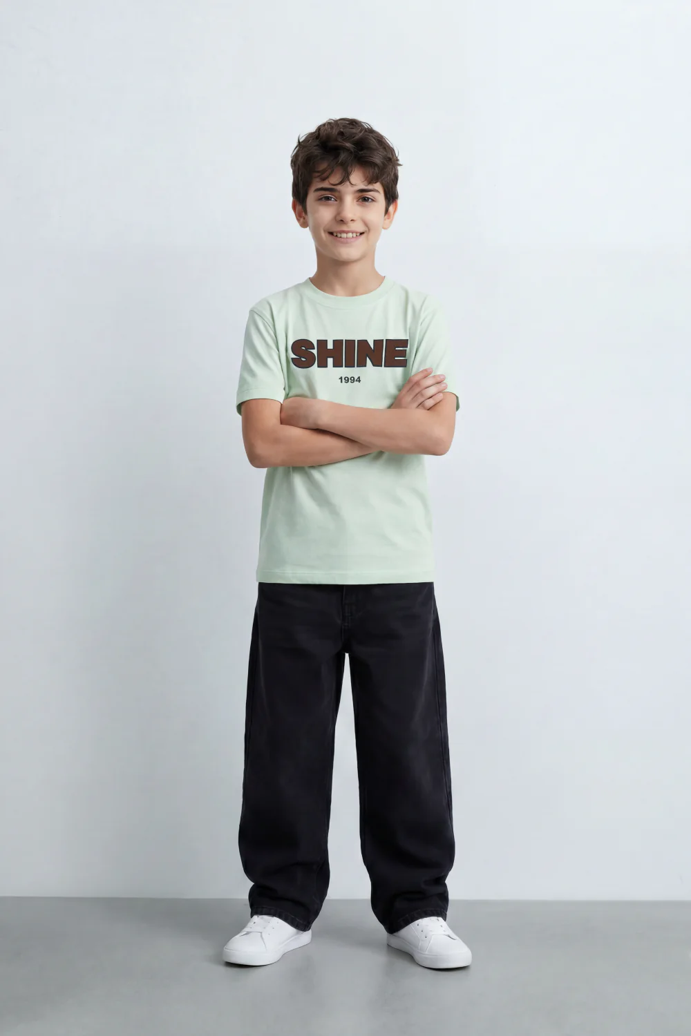 Boy's Tomato Store Shine Club T-Shirt Clean Plain Body Front Bold Shine Typography Print Shadow Fill Effect Small 1994 Detail Oversized - Image 7