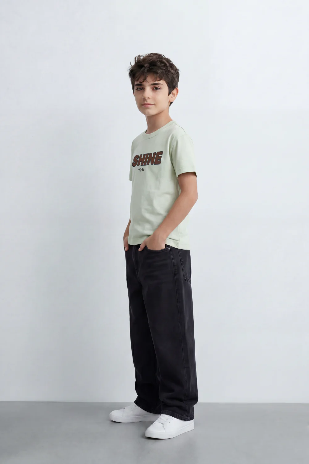 Boy's Tomato Store Shine Club T-Shirt Clean Plain Body Front Bold Shine Typography Print Shadow Fill Effect Small 1994 Detail Oversized - Image 8