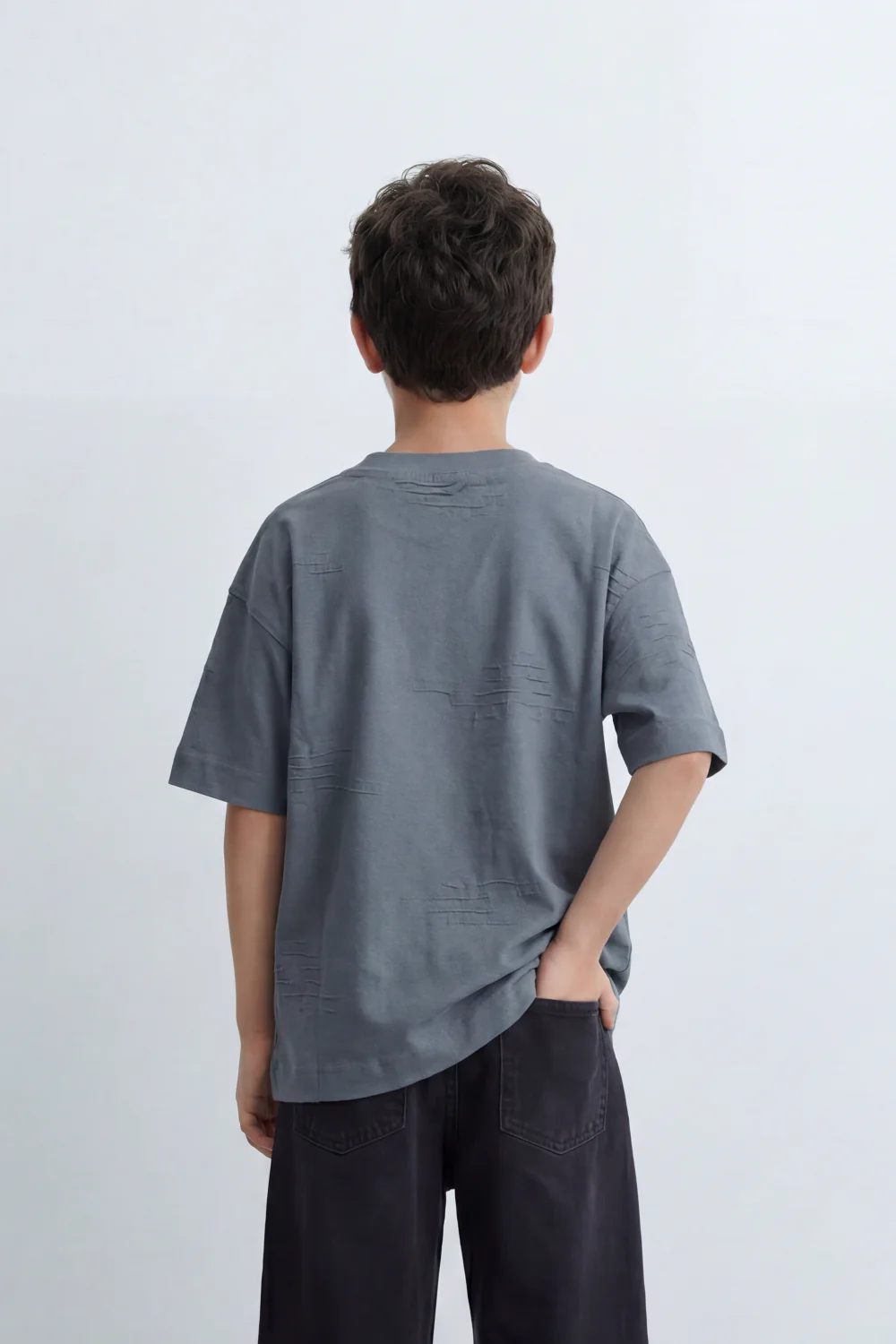 Boy's Tomato Store Slash Mark Oversized T-Shirt Tonal Broken Scratch Texture Scattered Across The Front Clean Solid Base Oversize - Image 2