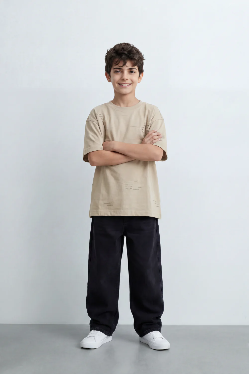 Boy's Tomato Store Slash Mark Oversized T-Shirt Tonal Broken Scratch Texture Scattered Across The Front Clean Solid Base Oversize - Image 7