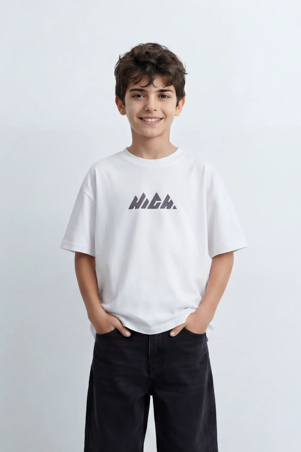Boy's Tomato Store Summit Mark Oversized T-Shirt Plain Dyed Surface Center Mountain Logo Print - Image 10