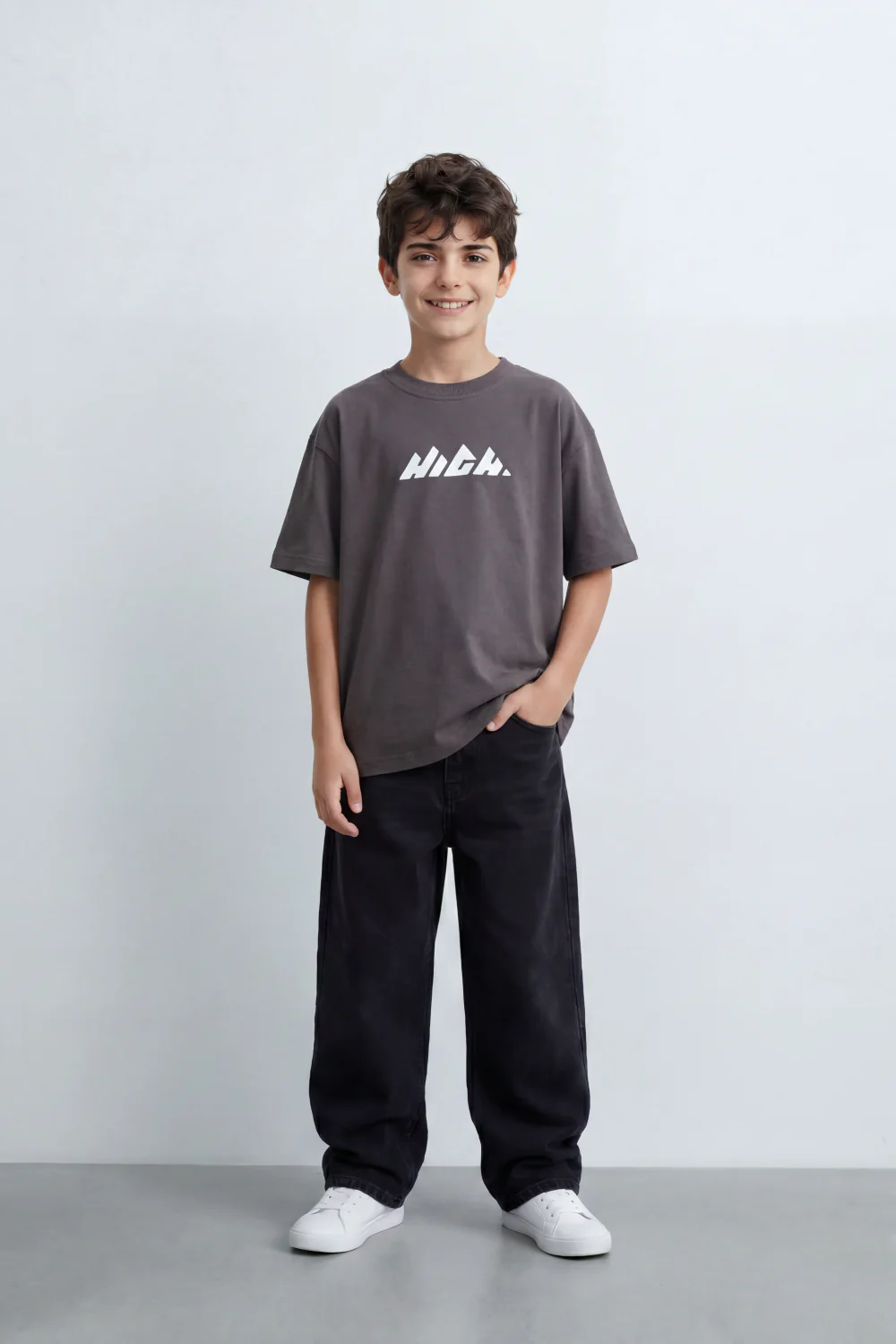 Boy's Tomato Store Summit Mark Oversized T-Shirt Plain Dyed Surface Center Mountain Logo Print - Image 3