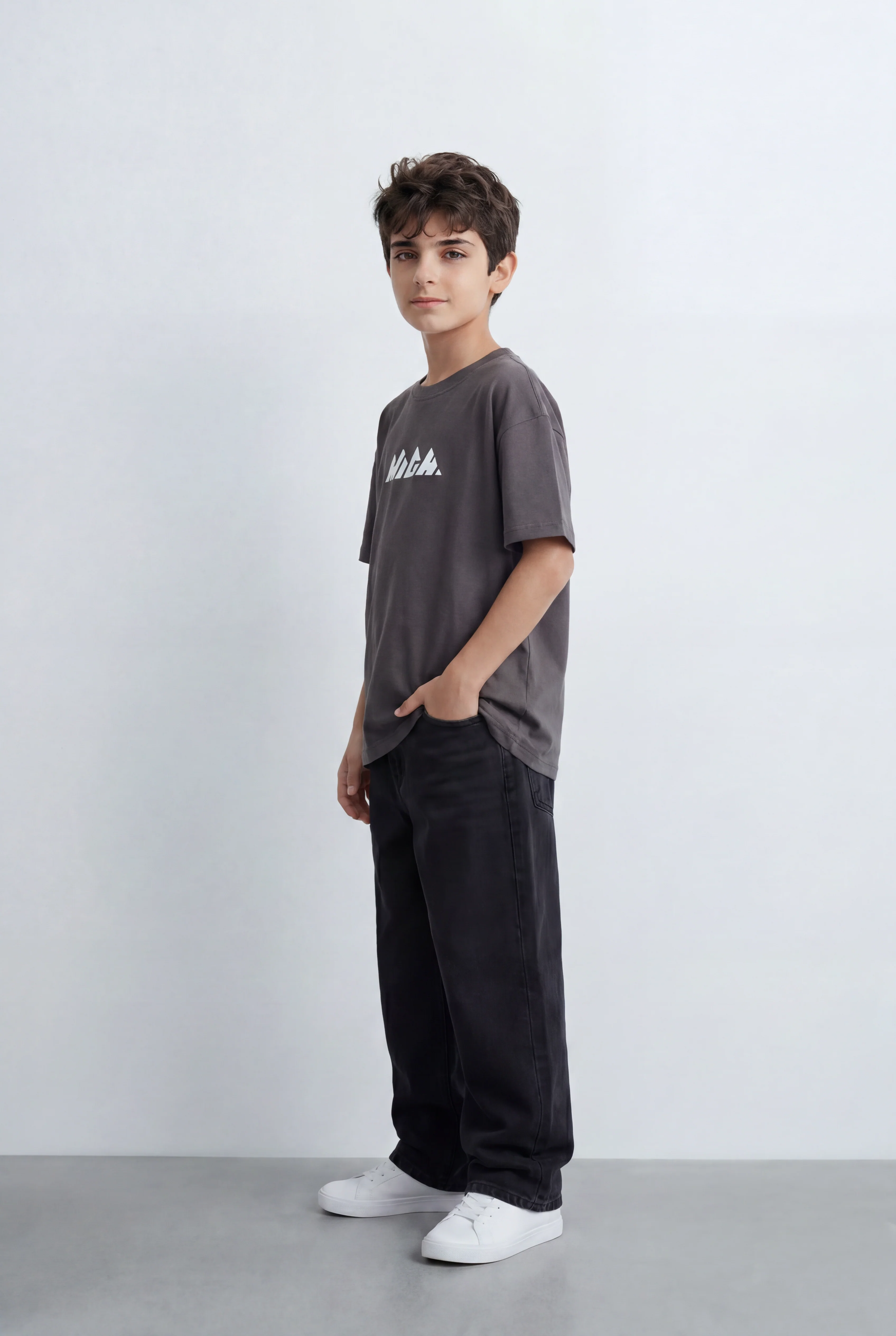 Boy's Tomato Store Summit Mark Oversized T-Shirt Plain Dyed Surface Center Mountain Logo Print - Image 4