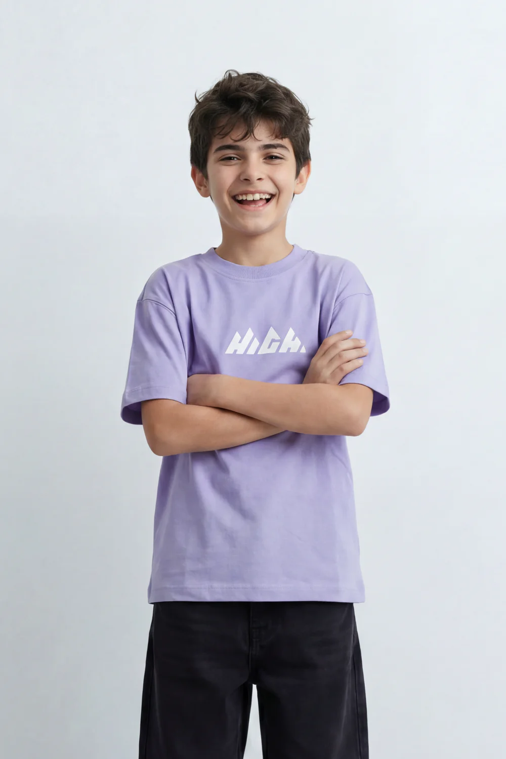 Boy's Tomato Store Summit Mark Oversized T-Shirt Plain Dyed Surface Center Mountain Logo Print - Image 6