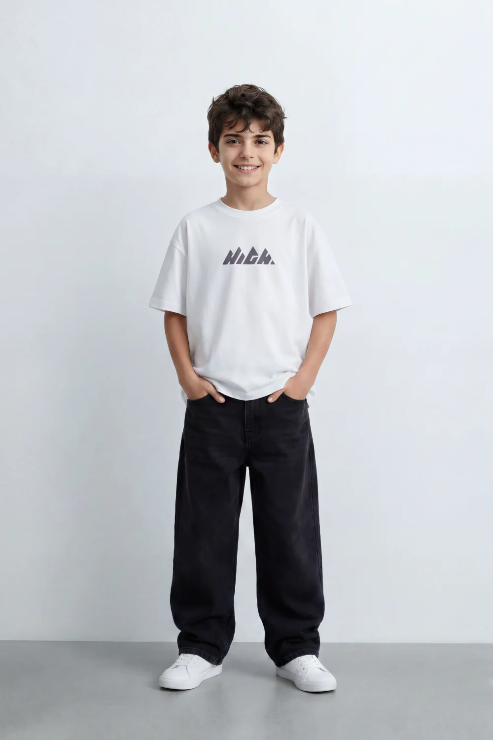 Boy's Tomato Store Summit Mark Oversized T-Shirt Plain Dyed Surface Center Mountain Logo Print - Image 9
