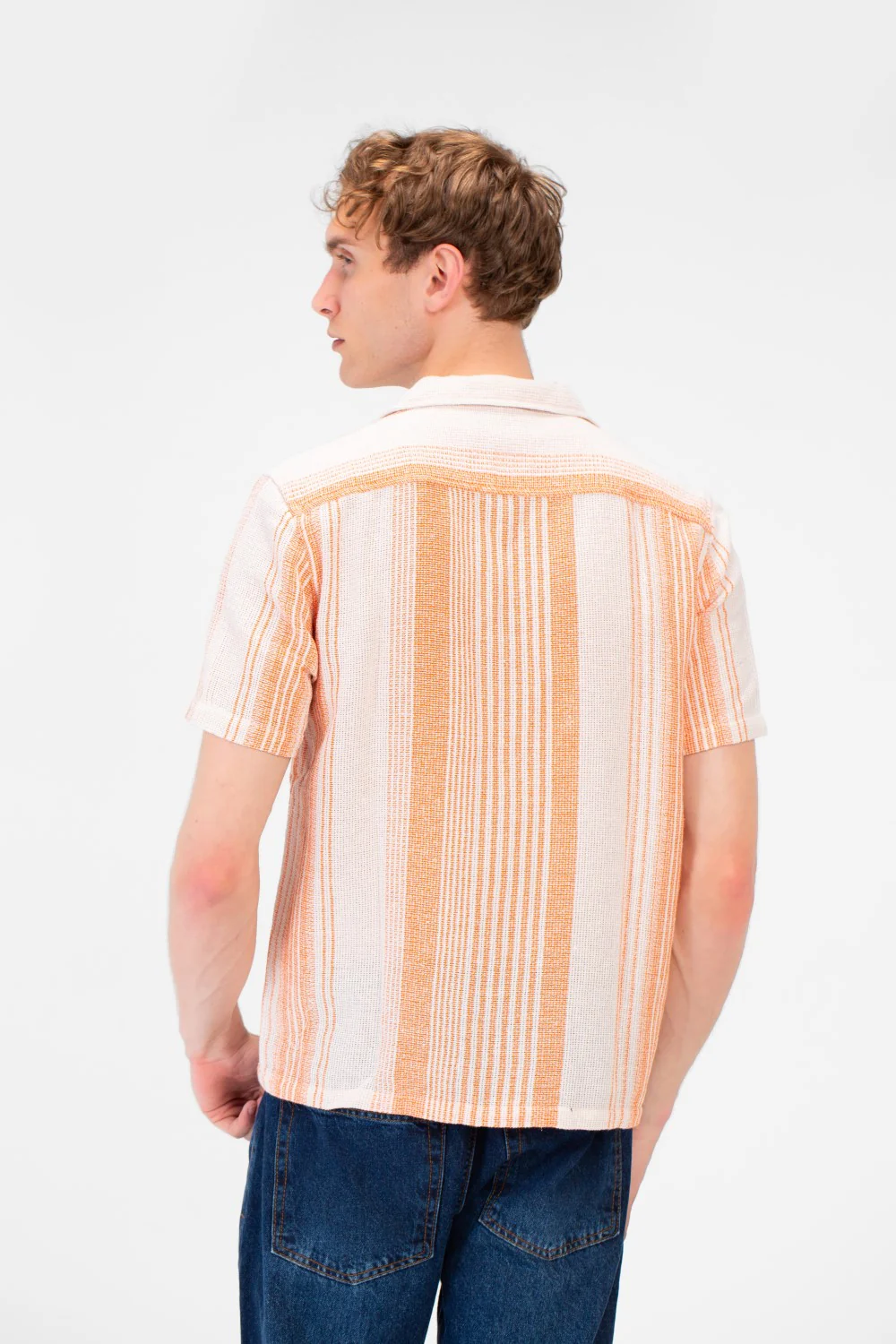 Men's Tomato Store Textured Waffle Knit Fabric Vertical Stripe Pattern Front Button Down Shirt - Image 6