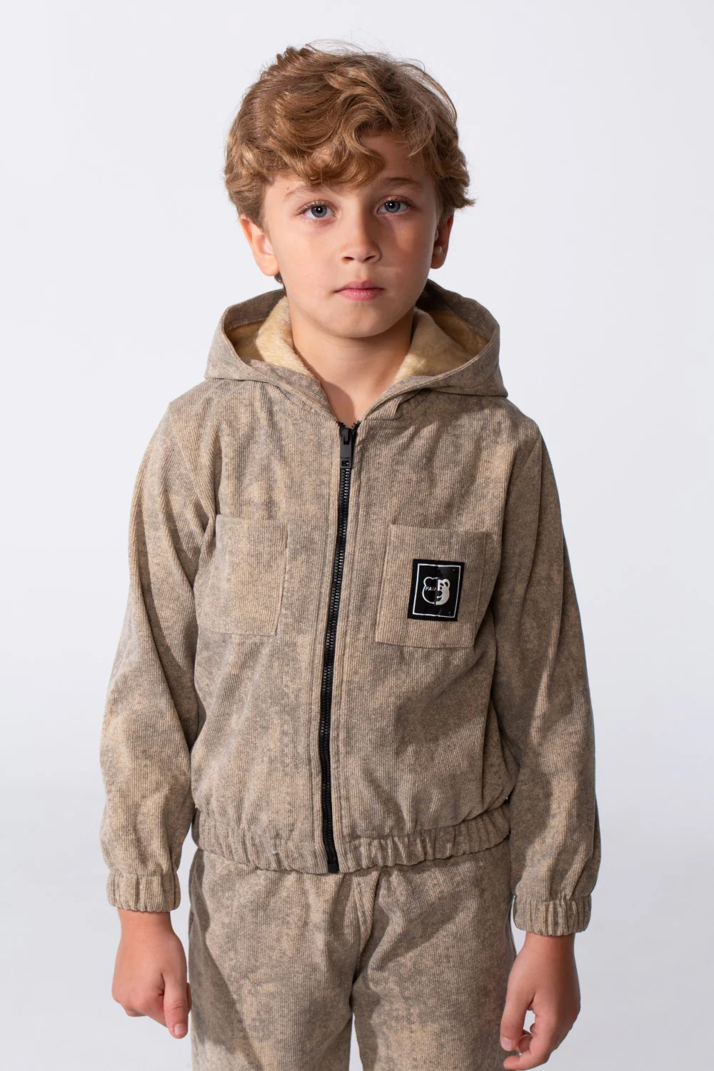 Boy's Tomato Store Two Piece Set Zip-Up Hooded Chest Pockets Elasticated Cuffs And Waistband Textured Fabric Outfit - Image 3