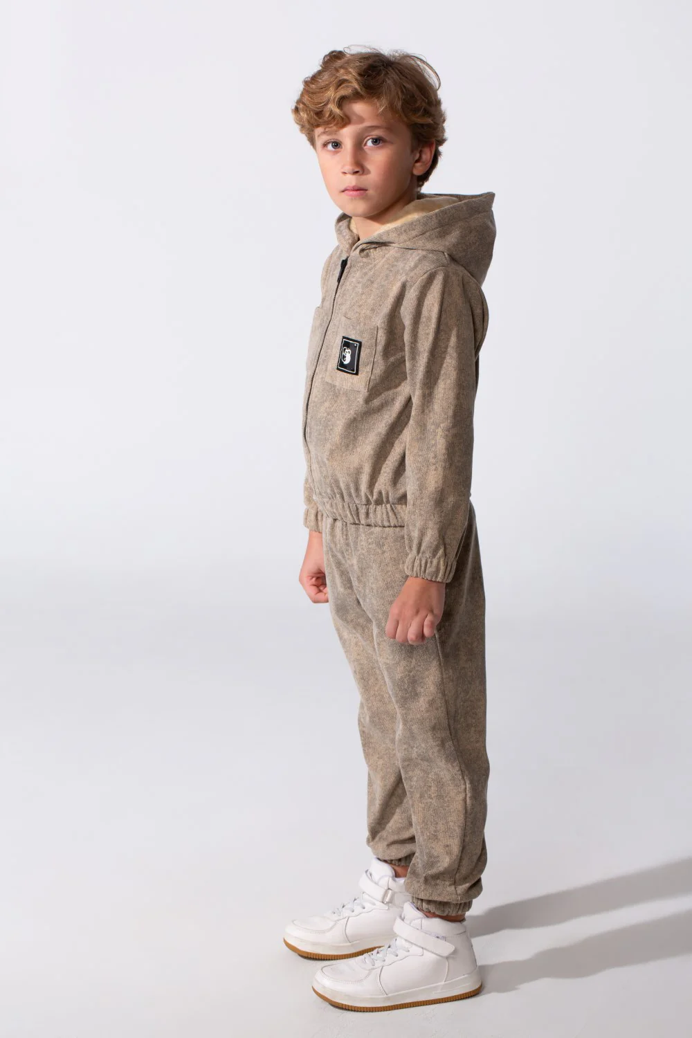 Boy's Tomato Store Two Piece Set Zip-Up Hooded Chest Pockets Elasticated Cuffs And Waistband Textured Fabric Outfit - Image 4