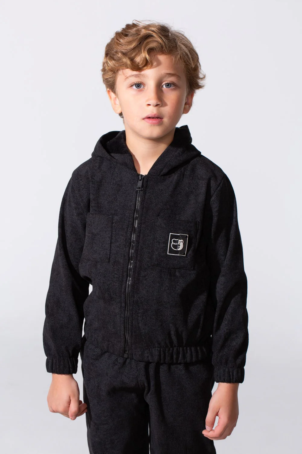 Boy's Tomato Store Two Piece Set Zip-Up Hooded Chest Pockets Elasticated Cuffs And Waistband Textured Fabric Outfit - Image 7
