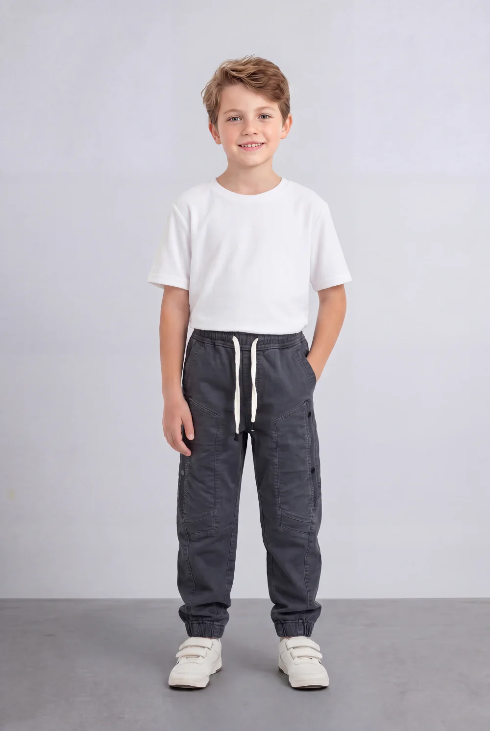 Boy's Tomato Store Utility Cargo Jogger Elastic Waist Multi Pocket Design Panel Seam Construction Elastic Cuff Hem - Image 3