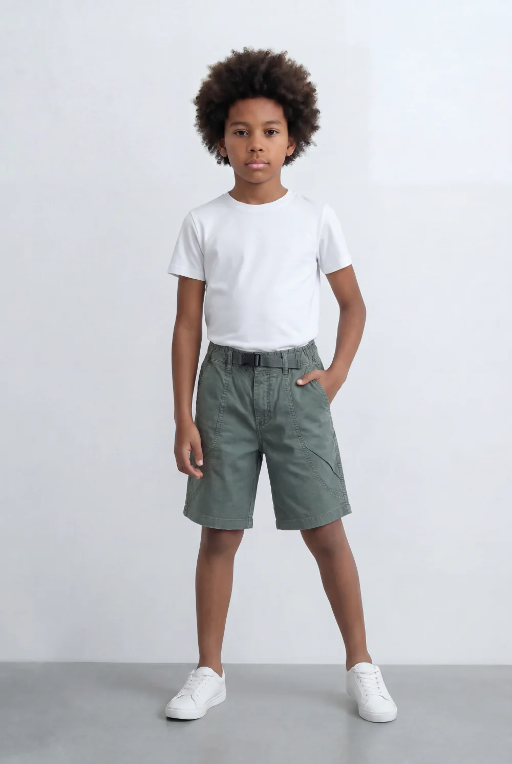 Boy's Tomato Store Utility Short Adjustable Web Belt Relaxed Cargo Inspired Fit Curved Seam Pocket Detail - Image 5