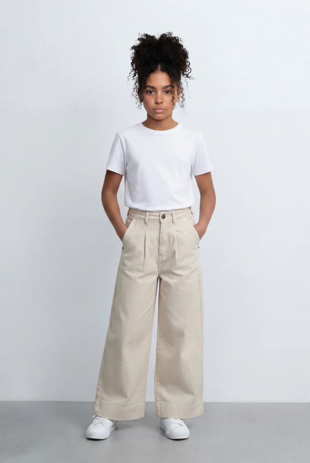 Girl's Tomato Store Wide Leg Pants Twill Pants High Rise Waist Front Pleat Detail - Image 3