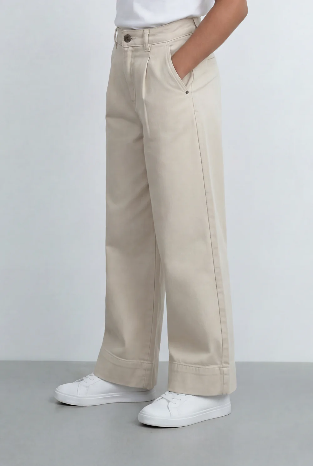 Girl's Tomato Store Wide Leg Pants Twill Pants High Rise Waist Front Pleat Detail - Image 4