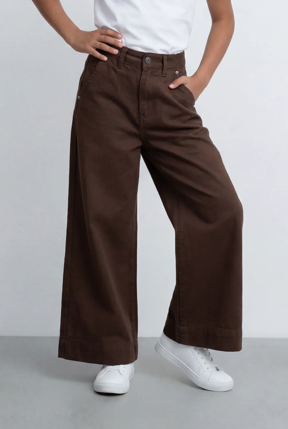 Girl's Tomato Store Wide Leg Pants Twill Pants High Rise Waist Front Pleat Detail - Image 5