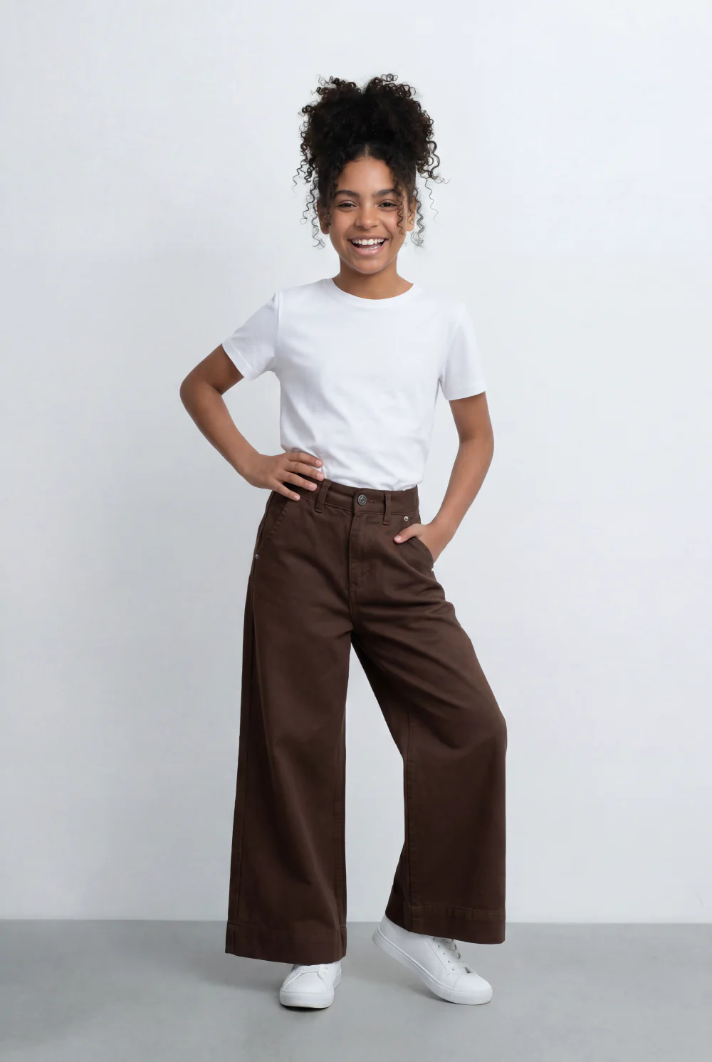 Girl's Tomato Store Wide Leg Pants Twill Pants High Rise Waist Front Pleat Detail - Image 7