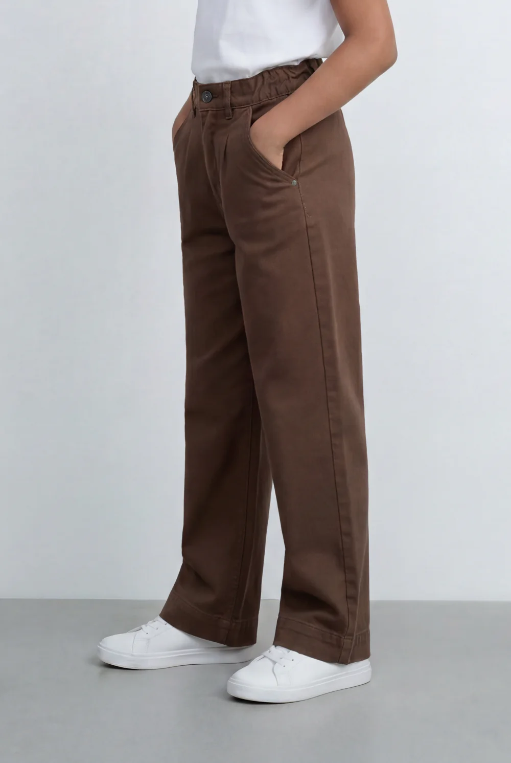 Girl's Tomato Store Wide Leg Pants Twill Pants High Rise Waist Front Pleat Detail - Image 8