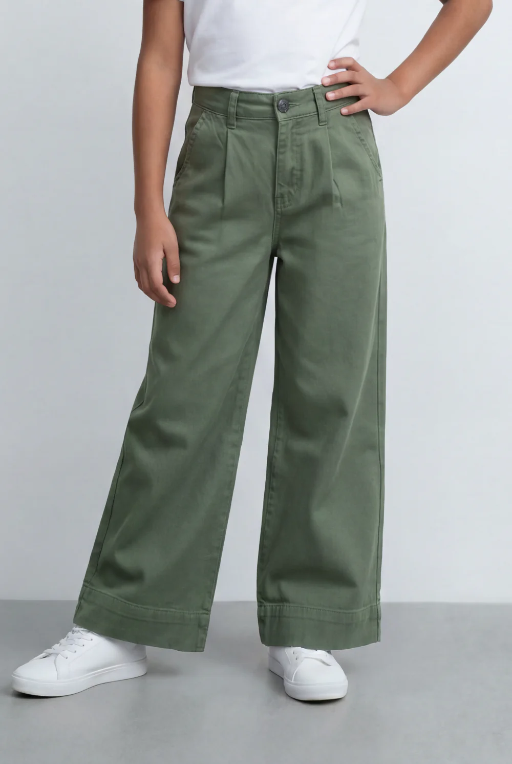 Girl's Tomato Store Wide Leg Pants Twill Pants High Rise Waist Front Pleat Detail - Image 9