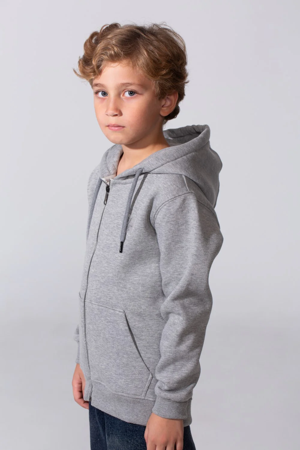 Boy's Tomato Store Zip-Up Practical Everyday Look Split Kangaroo Pocket Hooded Slim Fit Melton Sweatshirt - Image 8