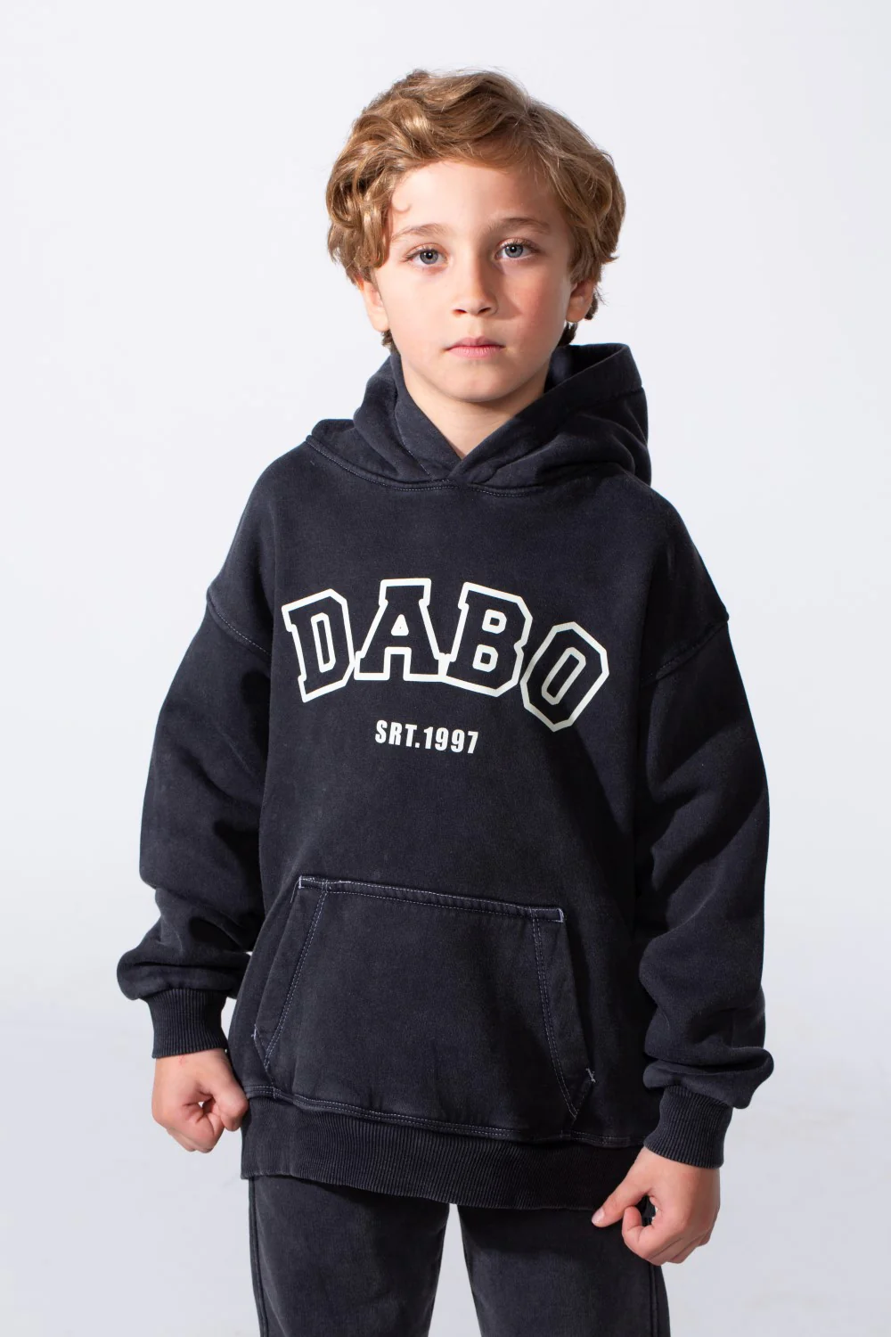 Boy's Two-Piece Tracksuit Long Sleeve With Washed Pattern Kangaroo Front Pockets Slim Fit Melton Comfortable Hooded Casual Outfit - Image 7