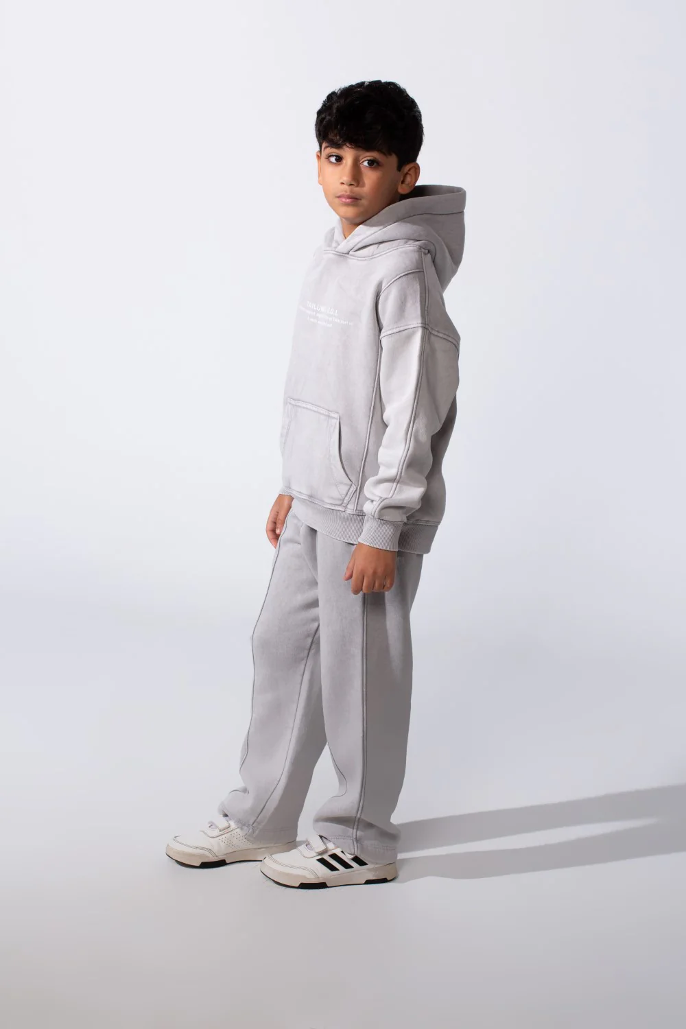 Boy's Two-Piece With Chest Text Print Kangaroo Pockets Unique Strip Detail Modern Hooded Outfit Set - Image 8