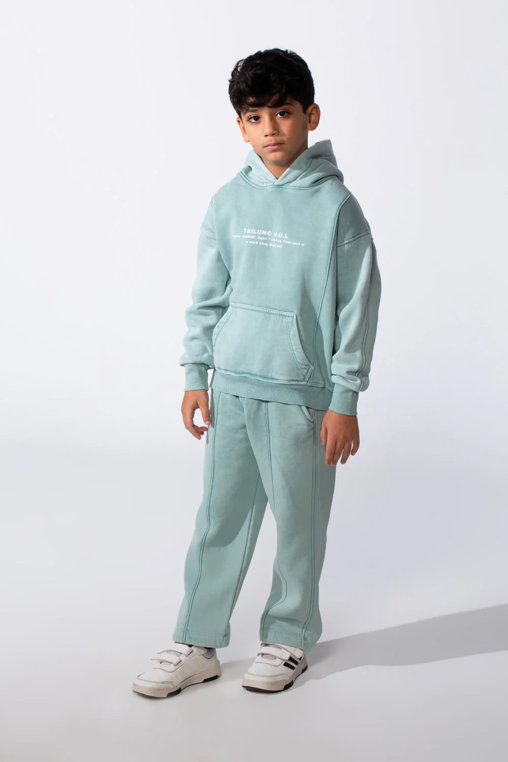 Boy's Two-Piece With Chest Text Print Kangaroo Pockets Unique Strip Detail Modern Hooded Outfit Set - Image 9