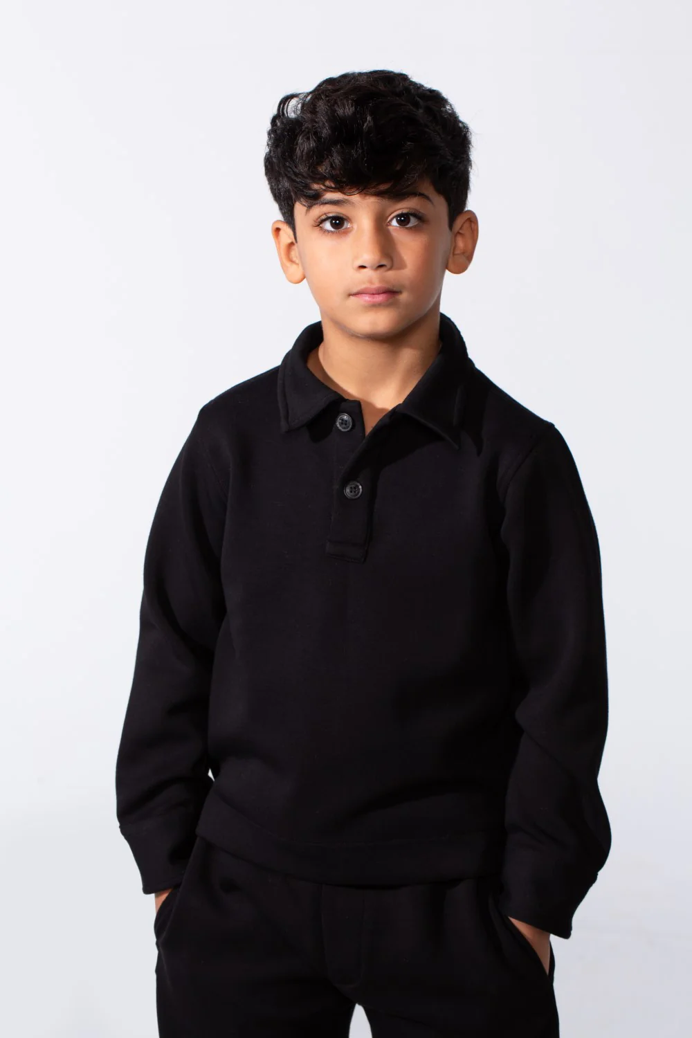 Boy's Two-Piece With Classic Polo Neck Two buttons Long Sleeve Knit Melton Daily Wear Comfortable Outfit Set - Image 3