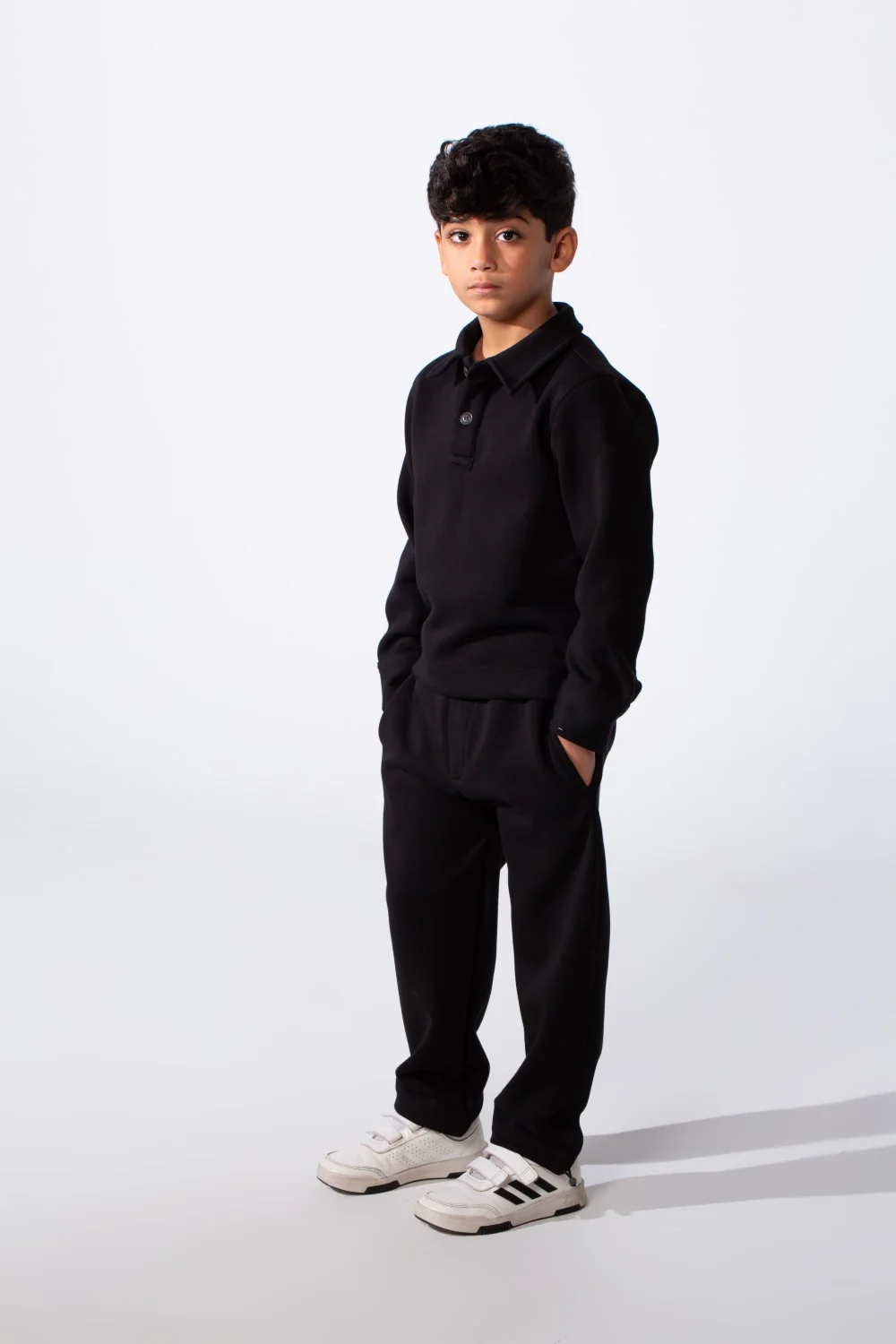 Boy's Two-Piece With Classic Polo Neck Two buttons Long Sleeve Knit Melton Daily Wear Comfortable Outfit Set - Image 4