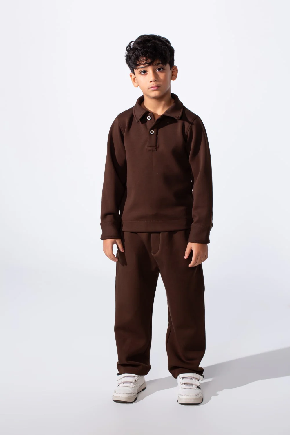 Boy's Two-Piece With Classic Polo Neck Two buttons Long Sleeve Knit Melton Daily Wear Comfortable Outfit Set - Image 5