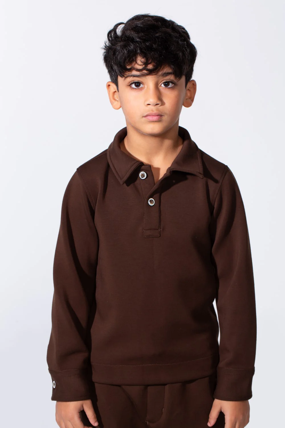Boy's Two-Piece With Classic Polo Neck Two buttons Long Sleeve Knit Melton Daily Wear Comfortable Outfit Set - Image 7